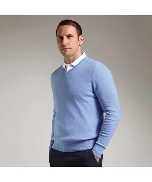 Plain Cotton v-neck sweater Glenmuir1891 12 Gauge GSM